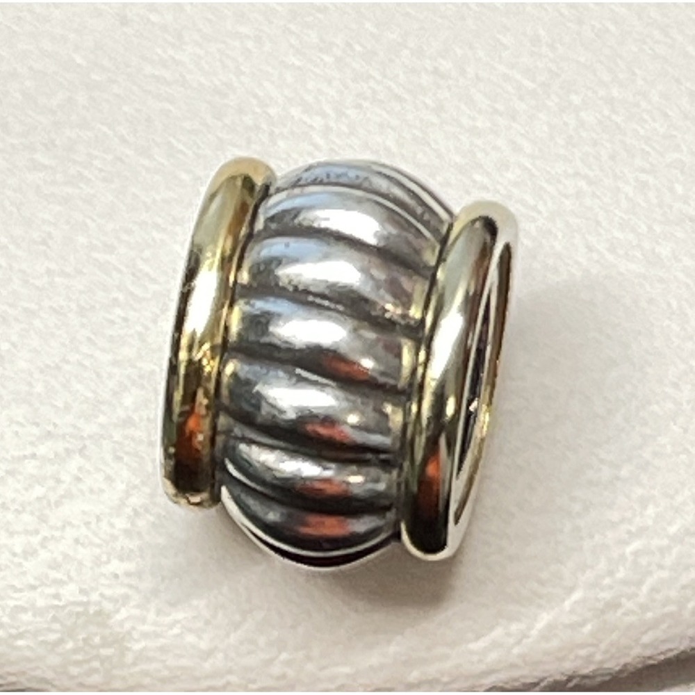 BRIGHTON Mara Gold Silver Tone Ribbed Spacer Bead Charm Oval Shape